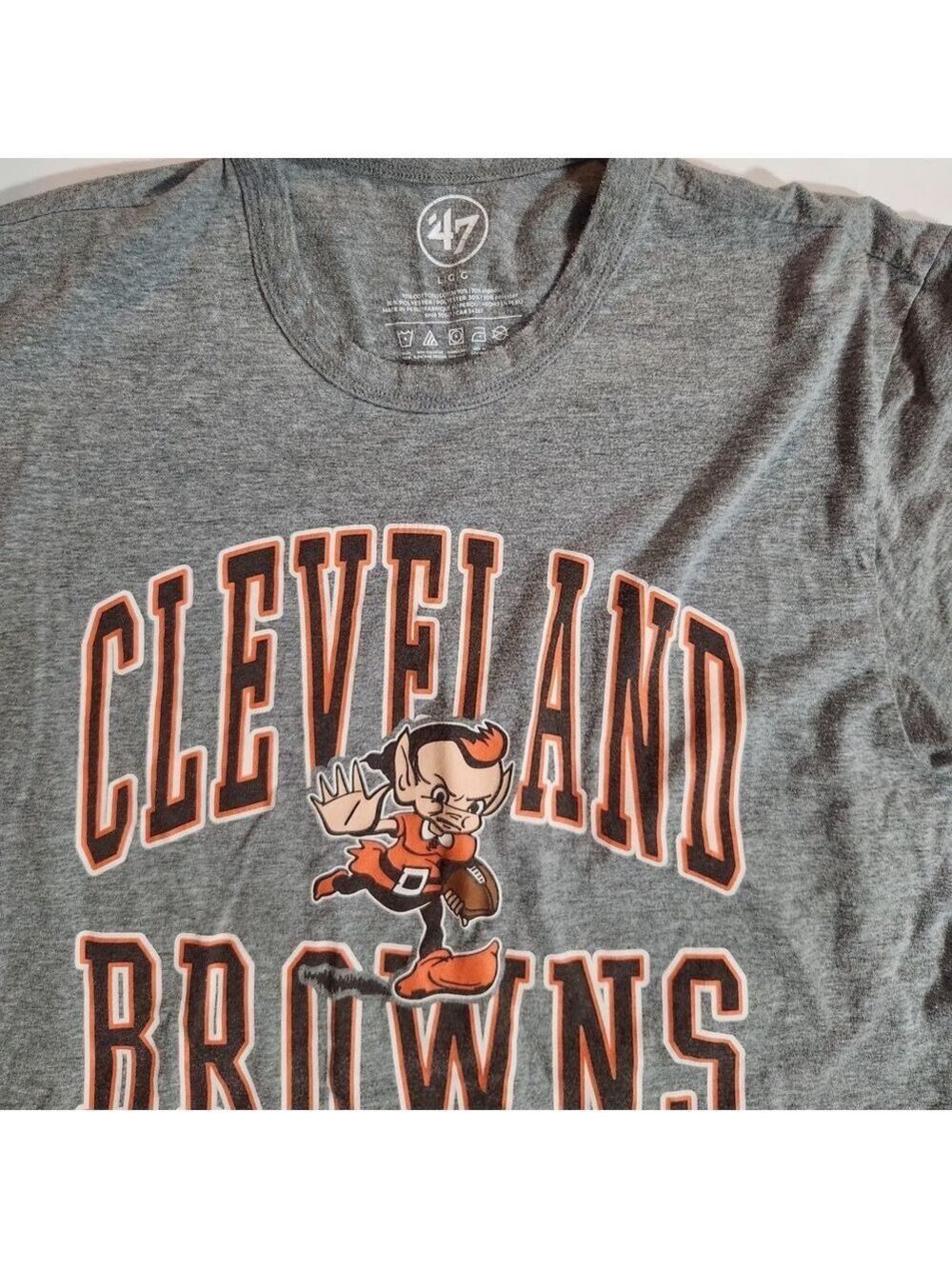47 Cleveland Browns Large Cotton Vintage Style Mascot Gray Short Sleeve Tee - Picture 2 of 4